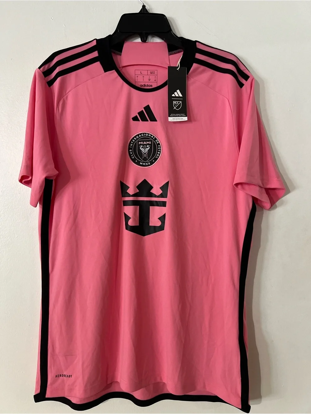 adidas Men’s Inter Miami Pink Soccer Jersey with Black Accents SZ L